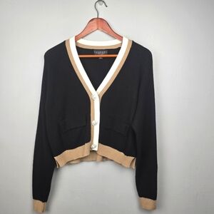 LAUNDRY BY SHELLI SEGAL Faux Pearl Button-Up Cardigan Sweater Black Women Size S